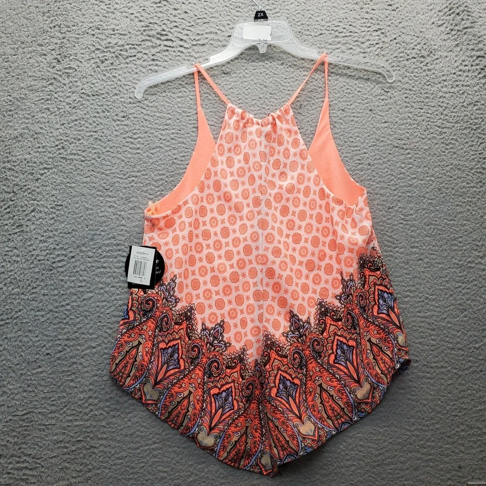 Womens Blouse Top Large Multi Reversible Border Print Sleeveless Spaghetti Strap